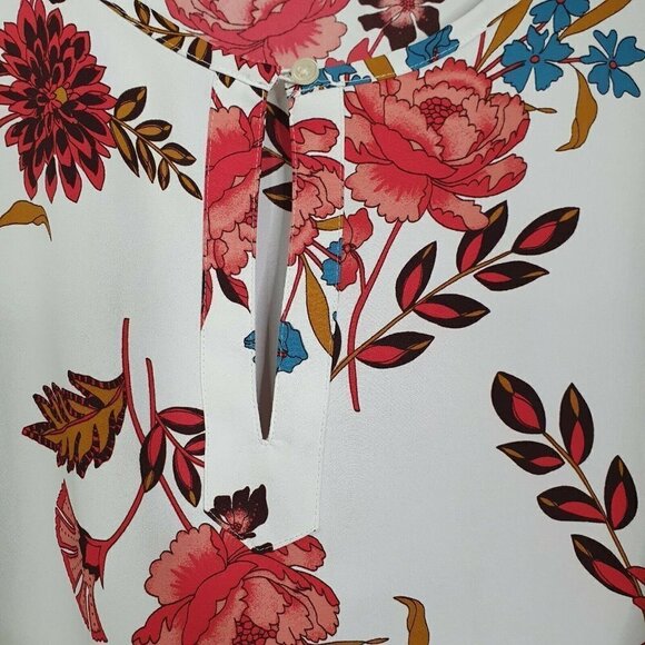 Ann Taylor LOFT Plus White Floral Blouse Top Ruffle Sleeve Keyhole Neck Size 24 - Picture 5 of 6